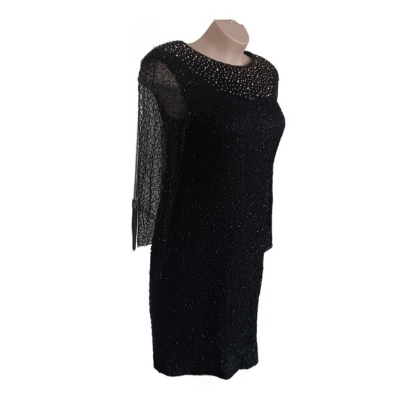 Beaded Drama Special Occasion Womens Dress Size 16 Black Long Sleeve - Picture 4 of 8